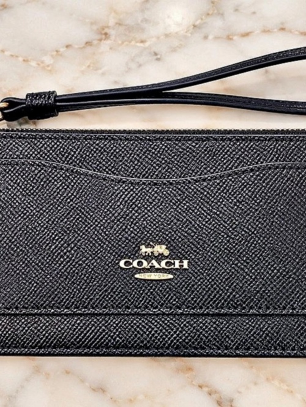 Coach Zip Card Case Black Leather Wristlet Clutch
